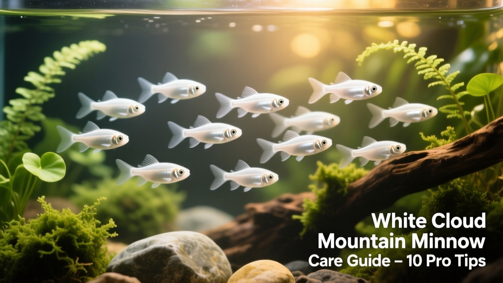 Group of white cloud mountain minnows swimming in unison across open water in a clean, planted aquarium