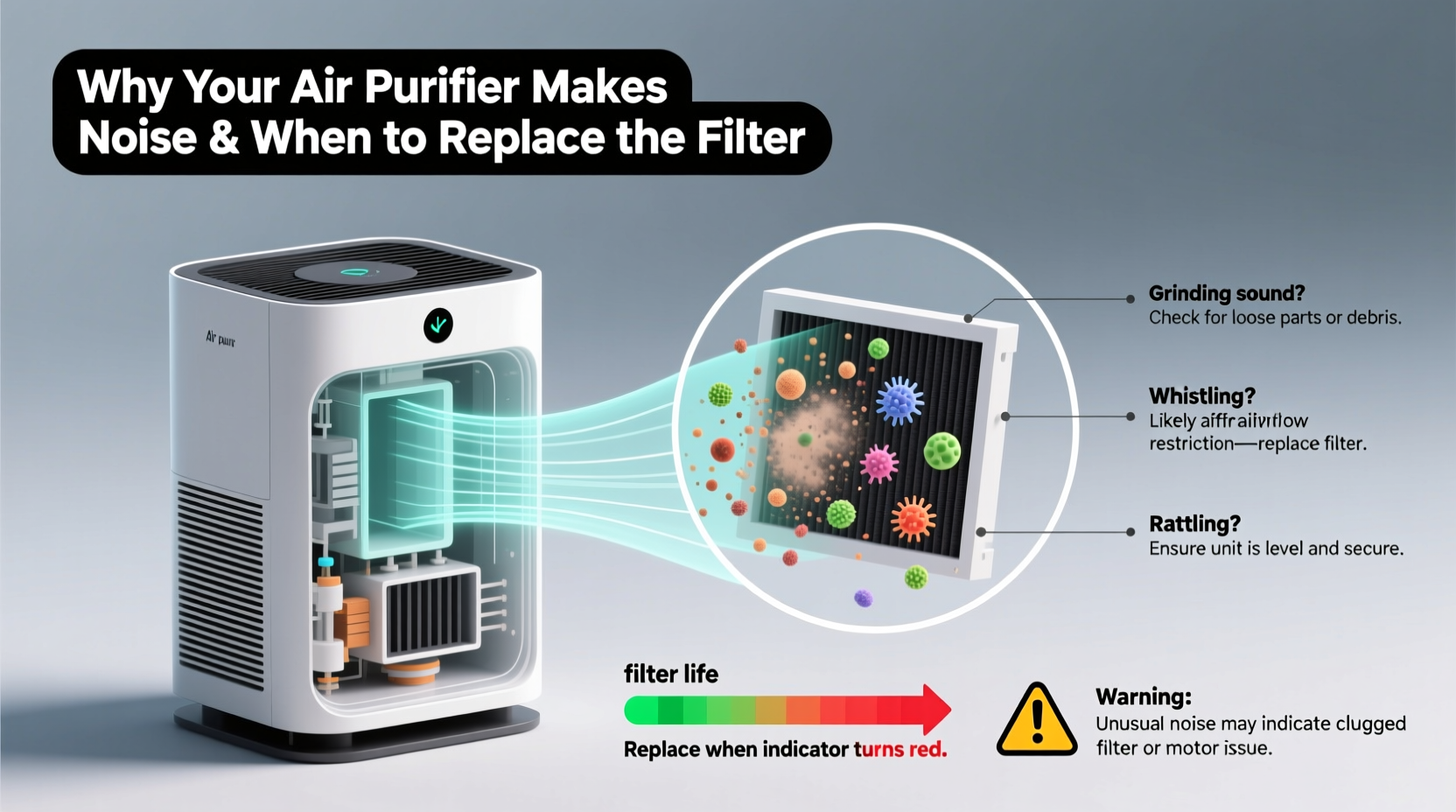 why is my air purifier making a weird noise and when to replace the filter