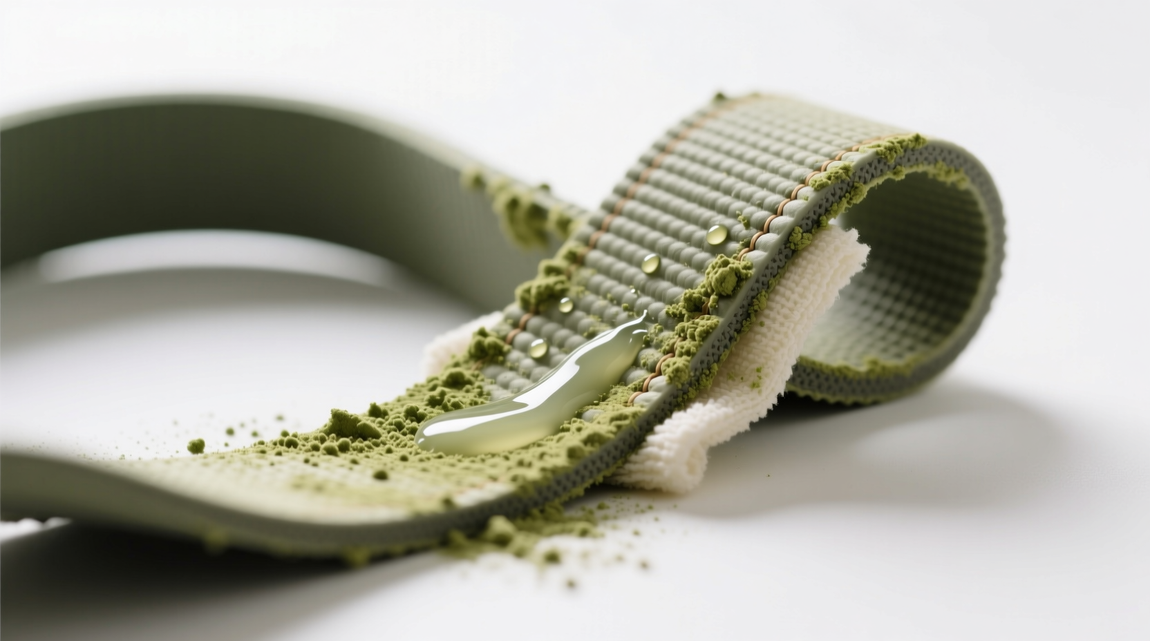 how to remove dried matcha powder from yoga mat straps