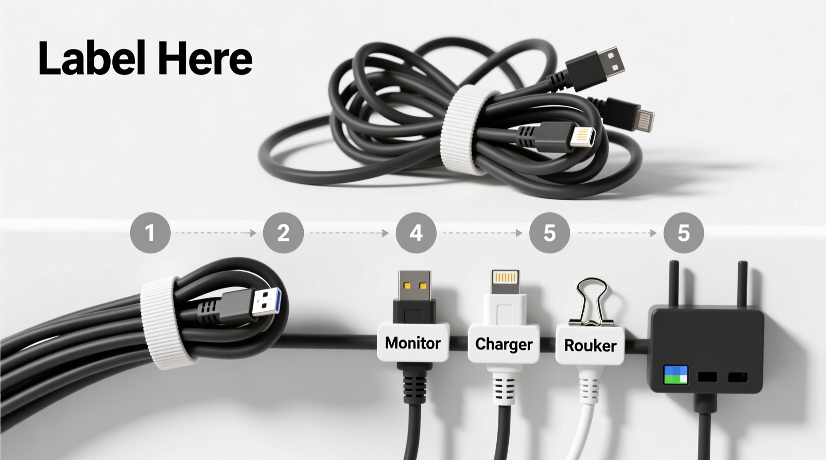 how to organize cables with velcro ties and labeled clips