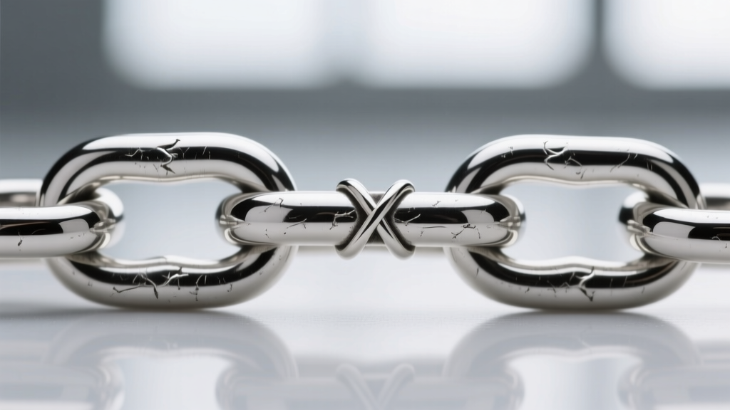 Macro photo of an 8mm sterling silver marine chain link showing the soldered center crossbar and polished finish