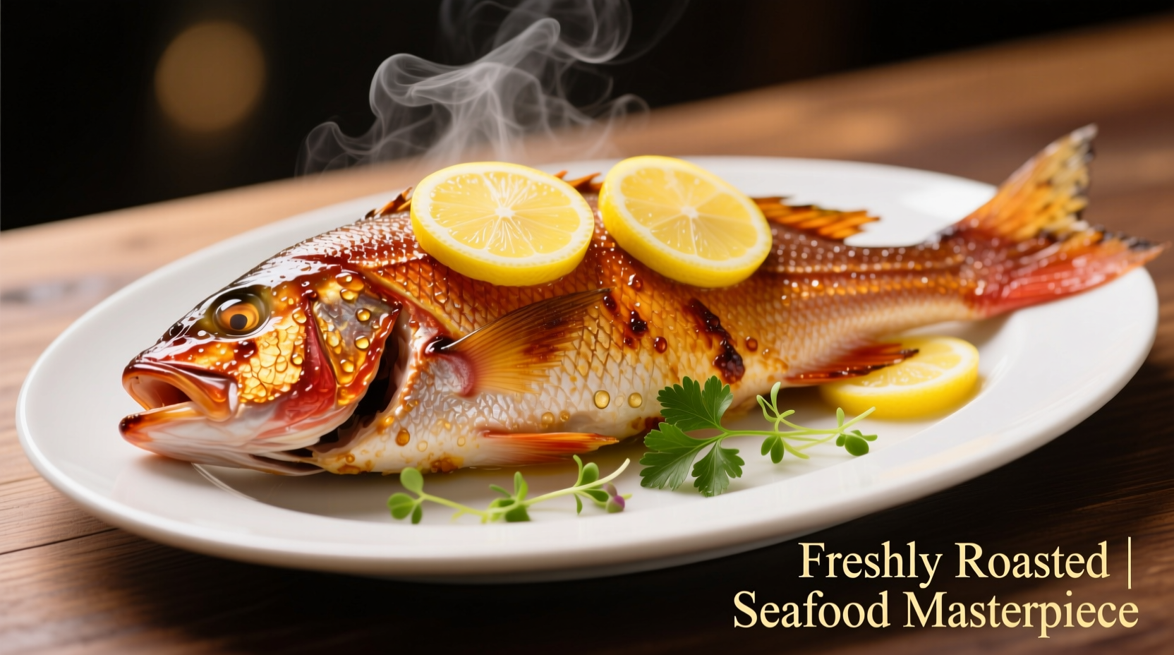 Perfectly roasted whole red snapper with lemon slices