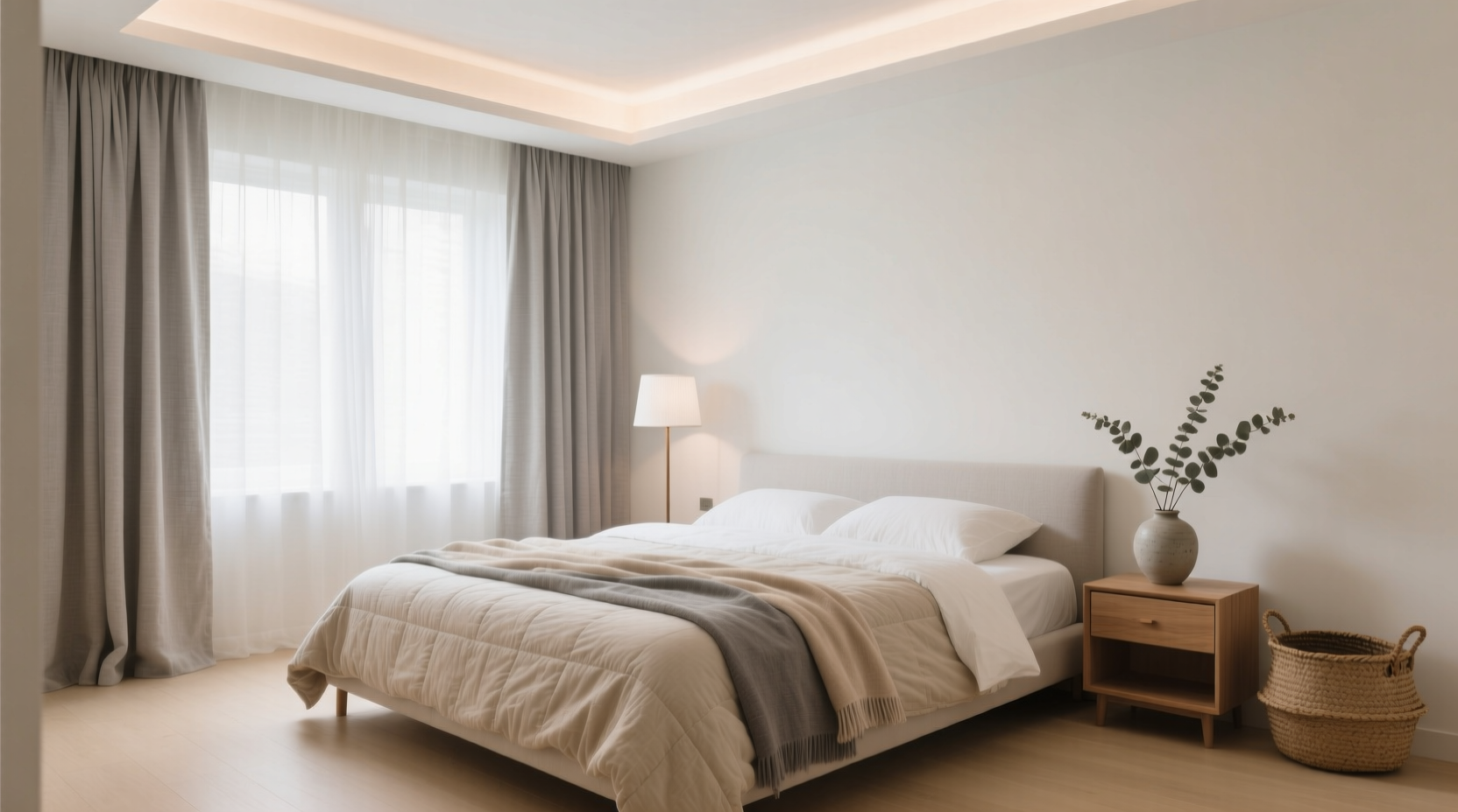 how to create a calming bedroom with neutral tones and soft lighting
