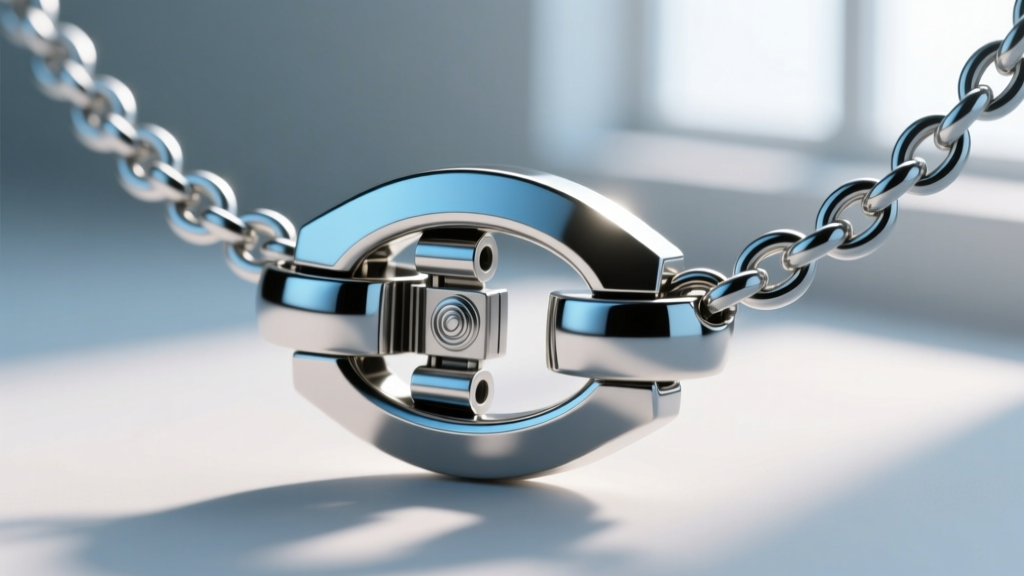Macro shot of a neodymium magnetic necklace stacking clasp snapping together, highlighting the secure bayonet lock groove detail.