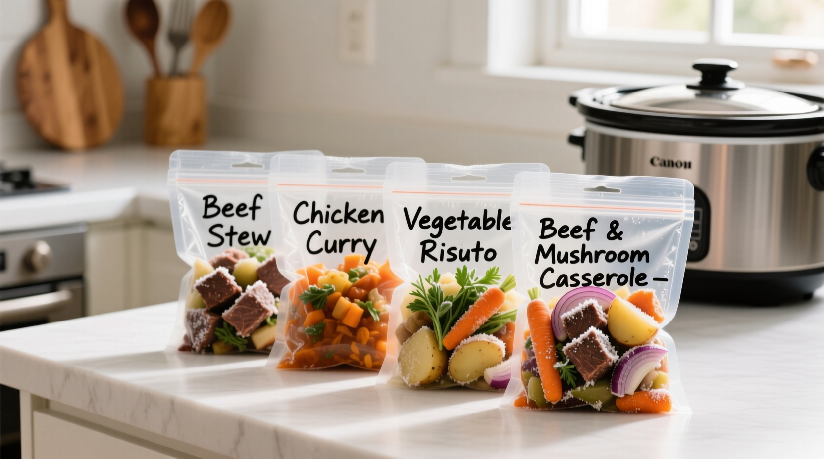 make frozen meal packs for your slow cooker for easy di
