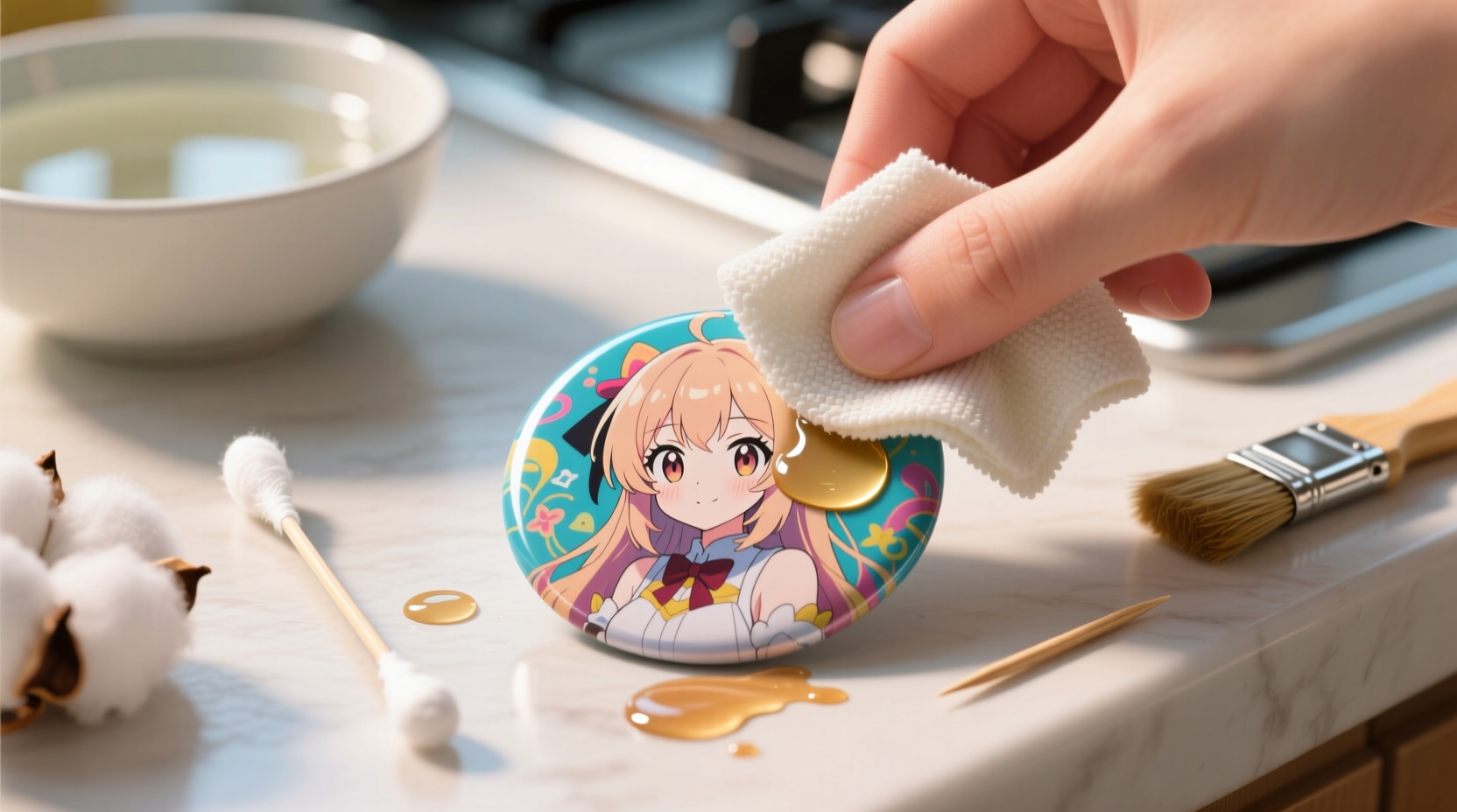 how to remove dried acrylic paint from anime badges