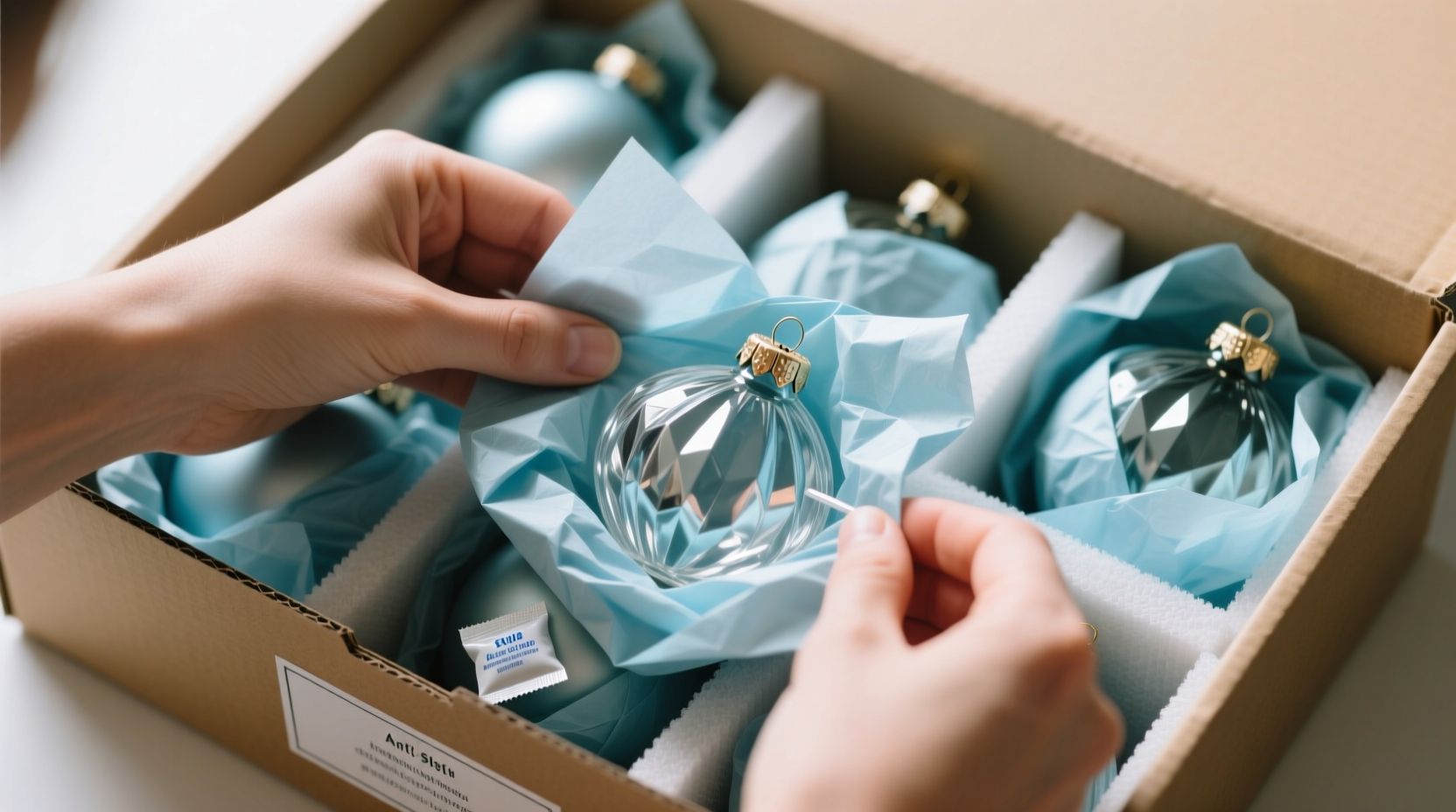 how to wrap fragile glass ornaments in tissue without static making them stick and tear