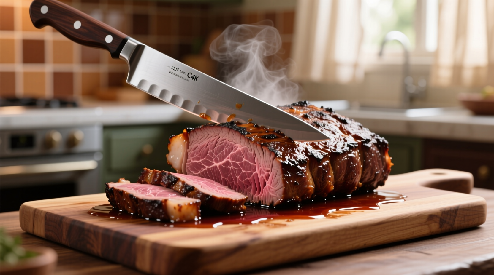 Perfectly cooked tri-tip roast on cutting board