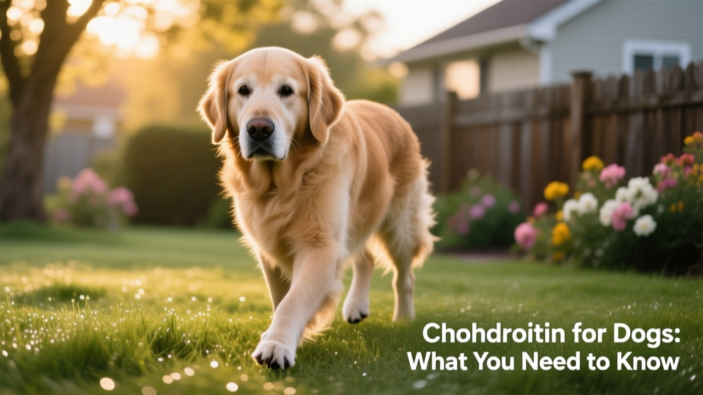 Close-up of a senior dog walking comfortably on grass, illustrating joint mobility and comfort