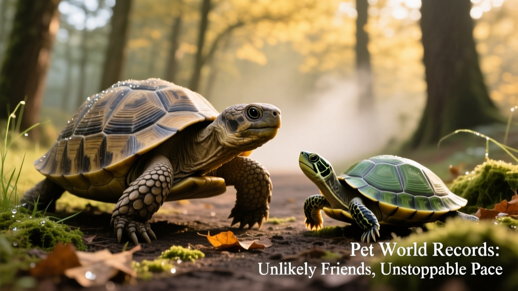 Bertie the tortoise mid-stride, with Shelly nearby