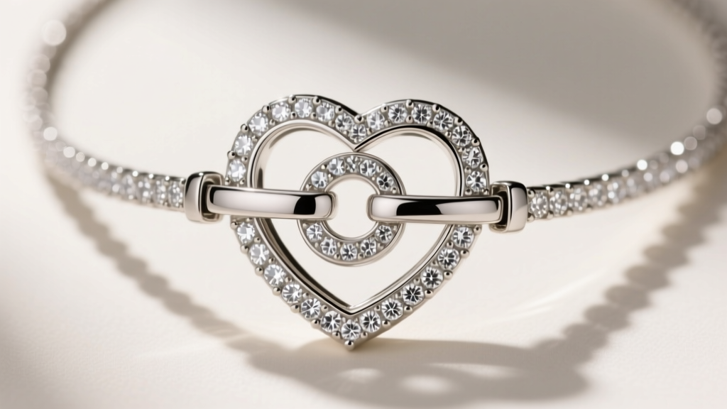 Detailed macro photography of a hidden box clasp with a figure-eight safety catch on a heavy diamond heart shaped tennis necklace.