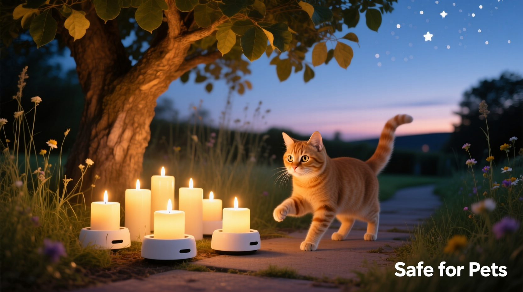 are flameless candles under the tree safer than real ones if you have a curious cat