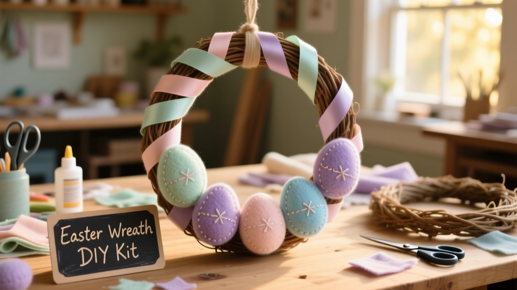 DIY Easter Wreath: Pastel Ribbon & Felt Egg Craft
