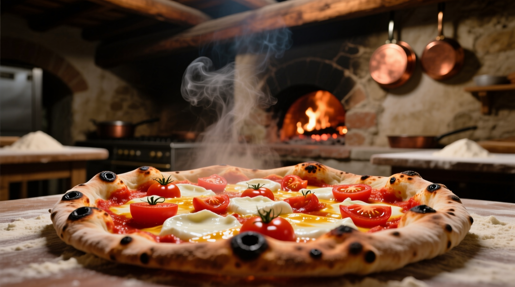 Traditional Neapolitan tomato pizza with bubbling cheese