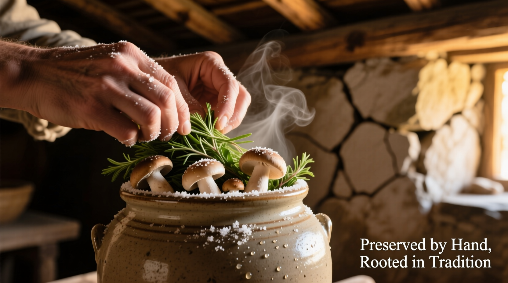 Close-up view of food preservation process