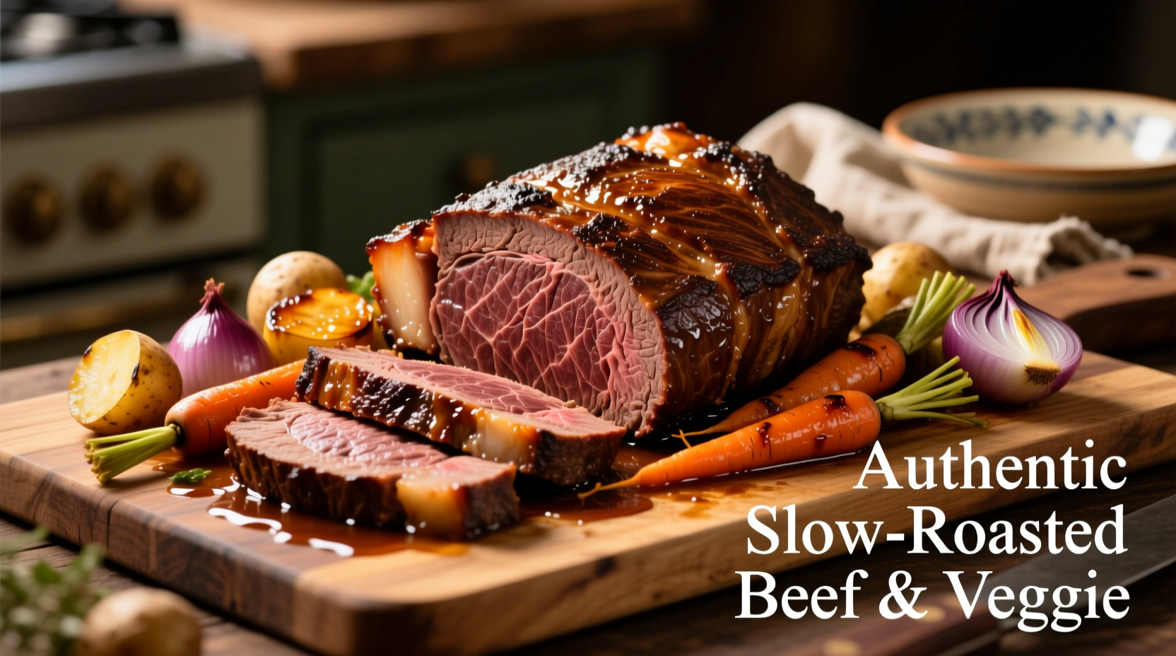 Perfectly cooked beef chuck roast with vegetables