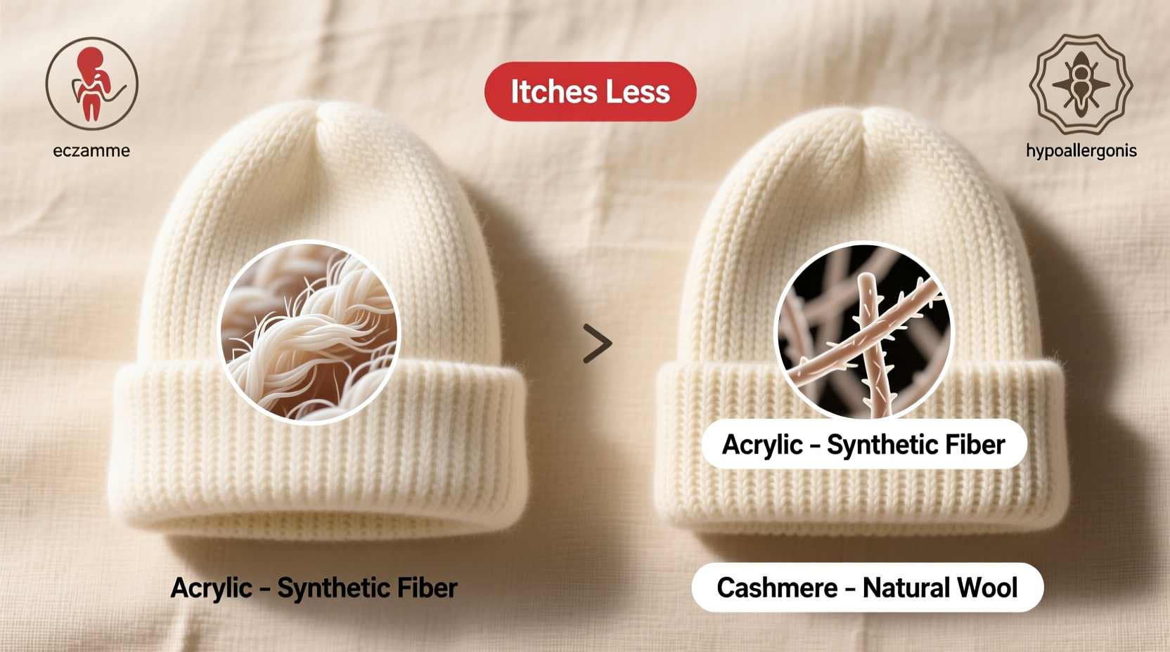 cashmere beanie vs acrylic which itches less for sensitive skin