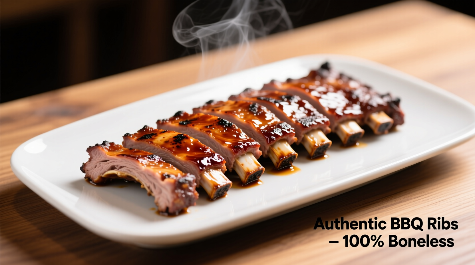 Perfectly cooked boneless ribs on a platter