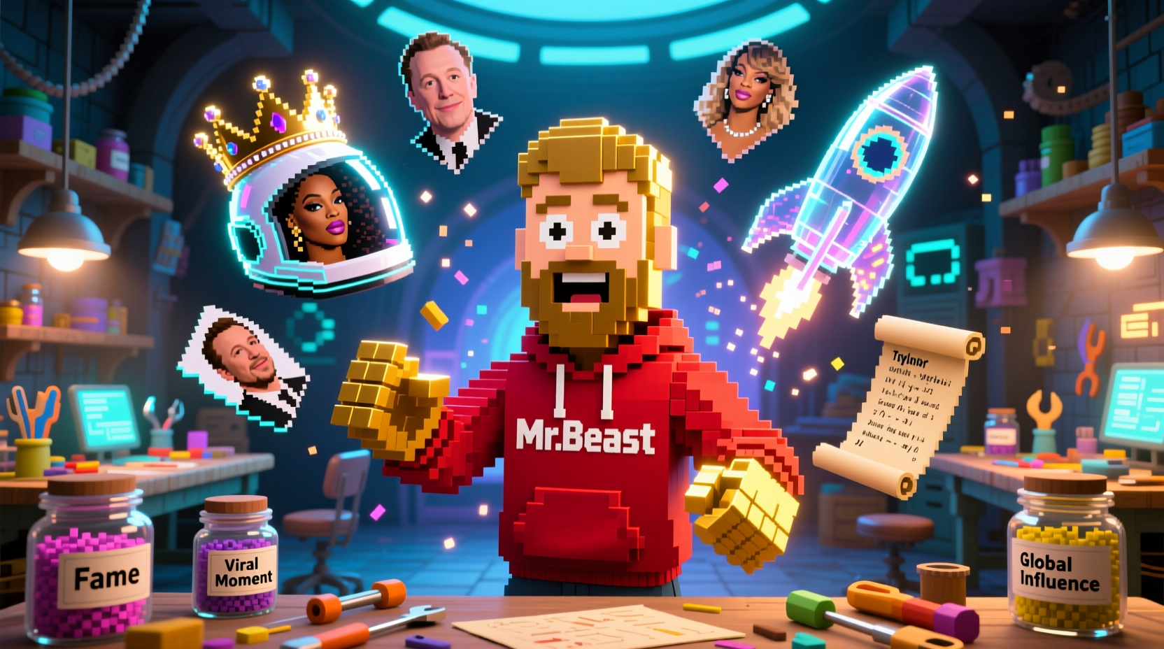 Collection of celebrity elements in Infinite Craft including MrBeast