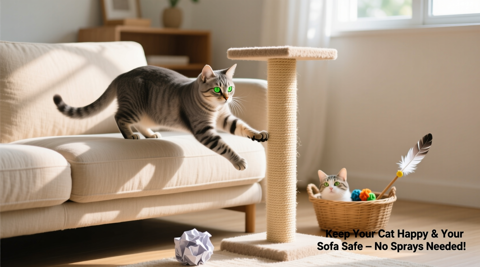 how to keep your cat from scratching the new sofa without using sprays