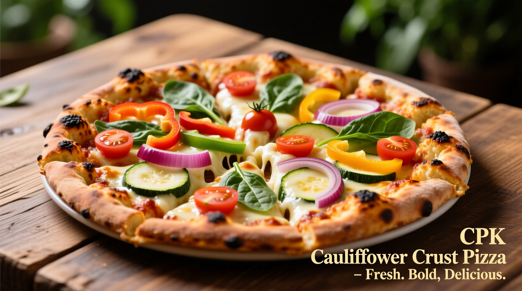 CPK cauliflower crust pizza with vegetable toppings