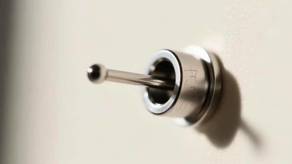Macro shot of a threadless 16-gauge titanium cartilage stud showing the bendable pin inserted into a hollow receiving tube.