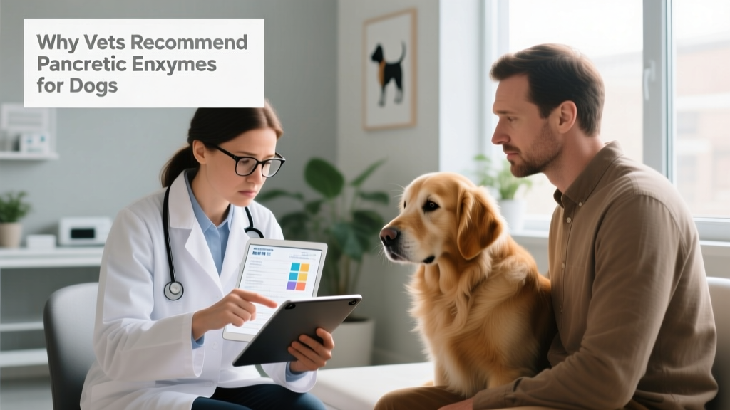 Veterinarian reviewing lab results with pet owner during an EPI consultation