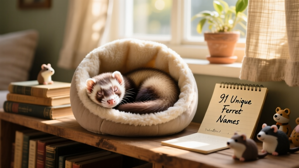 Ferret curled up peacefully in a soft fleece-lined sleeping tube, illustrating its cozy, relaxed side