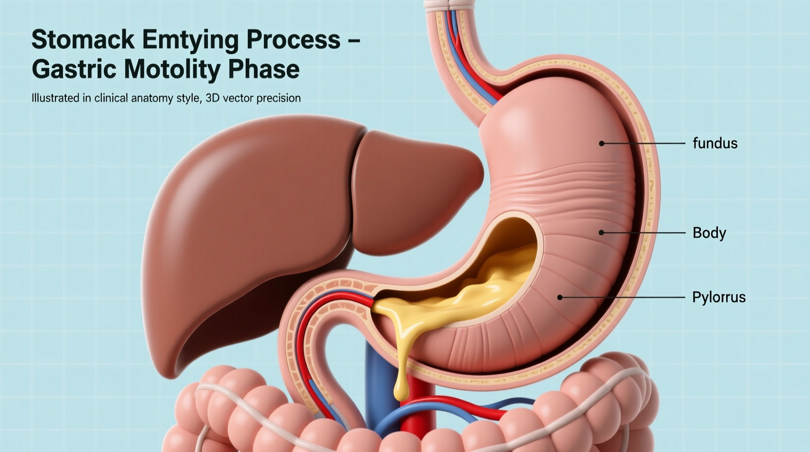 Digestive system diagram showing stomach emptying process