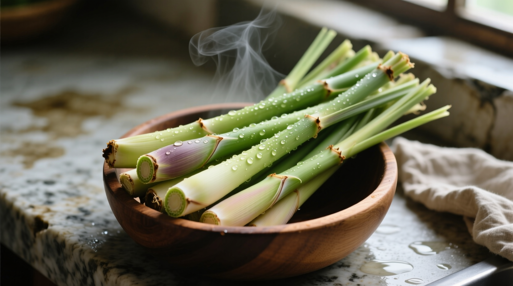 Fresh lemongrass stalks prepared for cooking