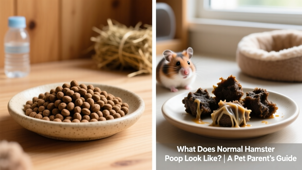 Side-by-side comparison: healthy dry pellets vs. soft, discolored, or clumped stool