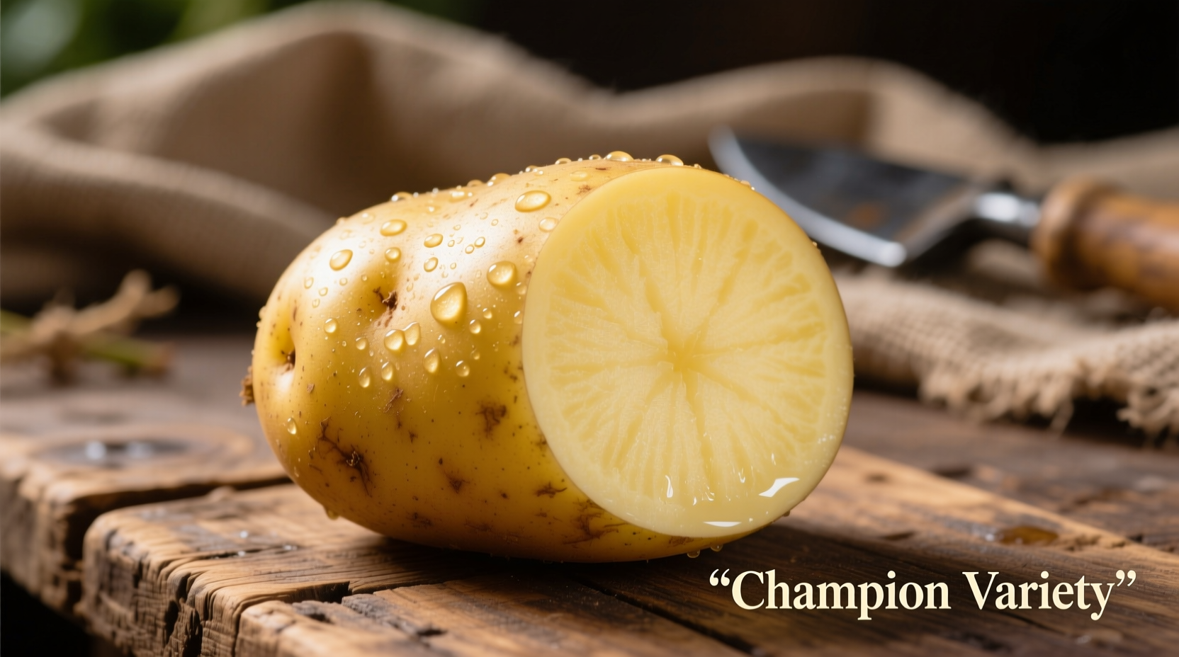 Champion potato variety with smooth yellow skin and creamy flesh
