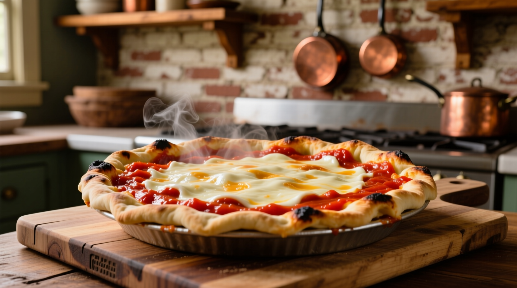 Traditional Goshen pizza tomato pie with cheese beneath sauce