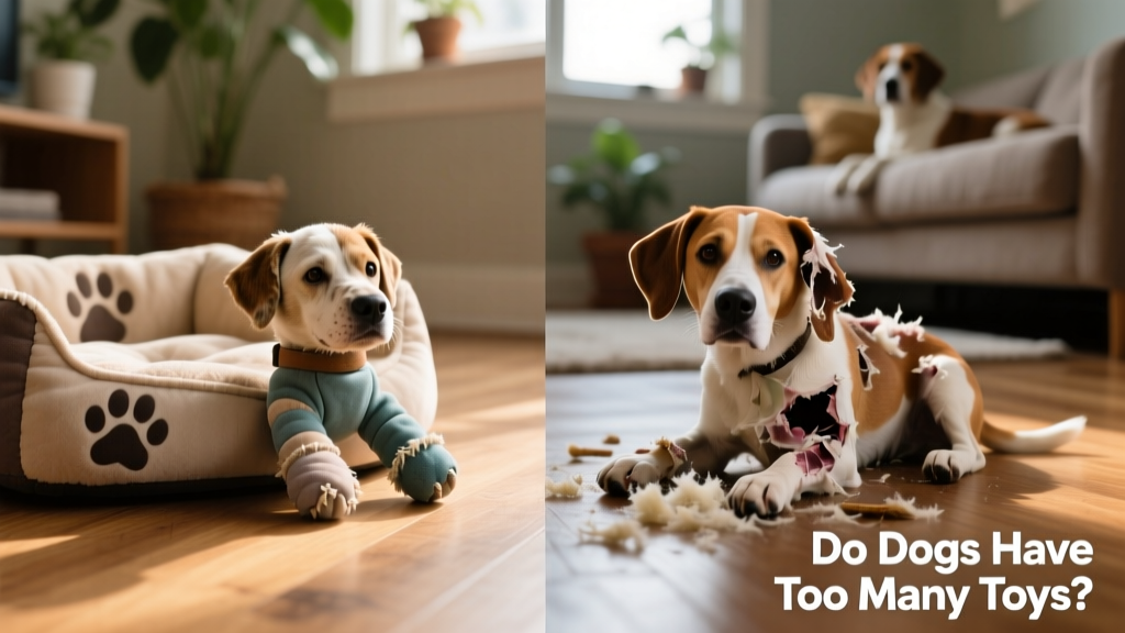 Side-by-side comparison: a well-loved but intact FurPetVo chew toy next to a heavily damaged one with visible tears and missing pieces
