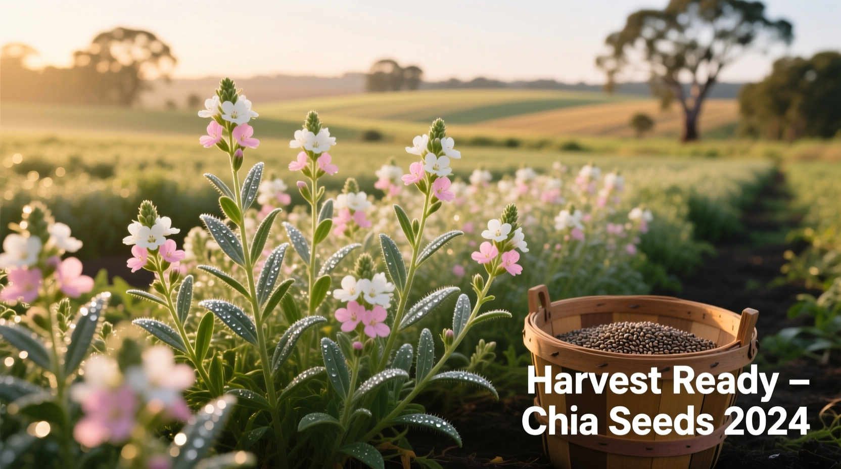 Chia plants in full bloom ready for harvest
