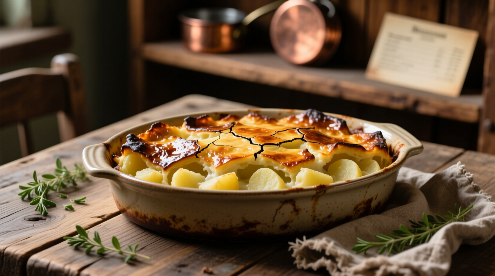 Traditional potato kugel golden brown casserole