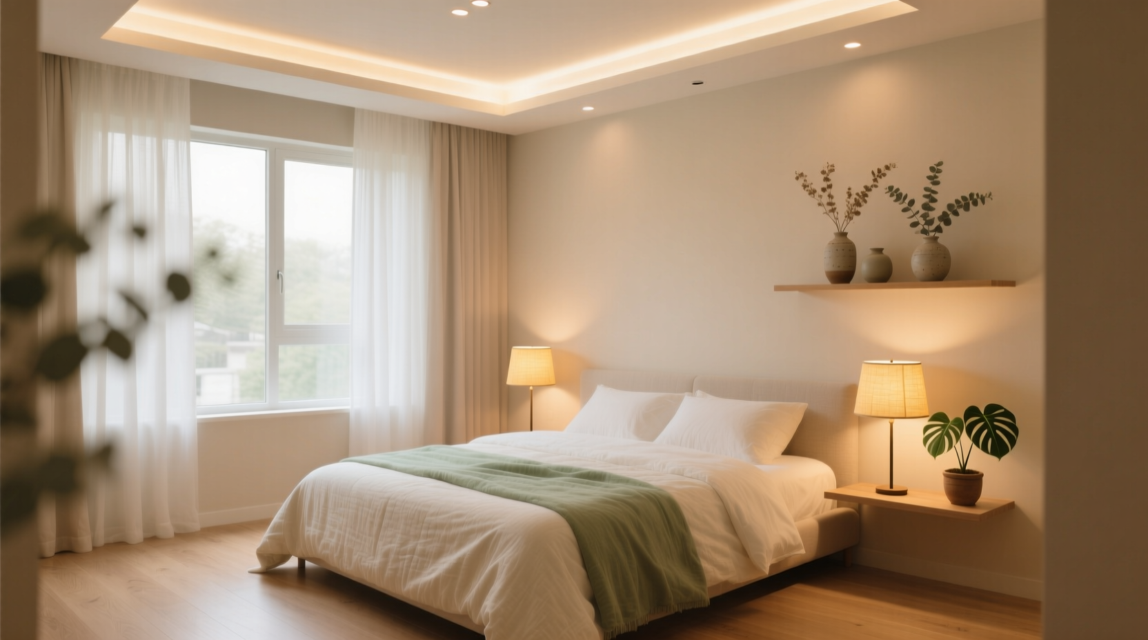 how to create a calming bedroom vibe using color temperature and lighting