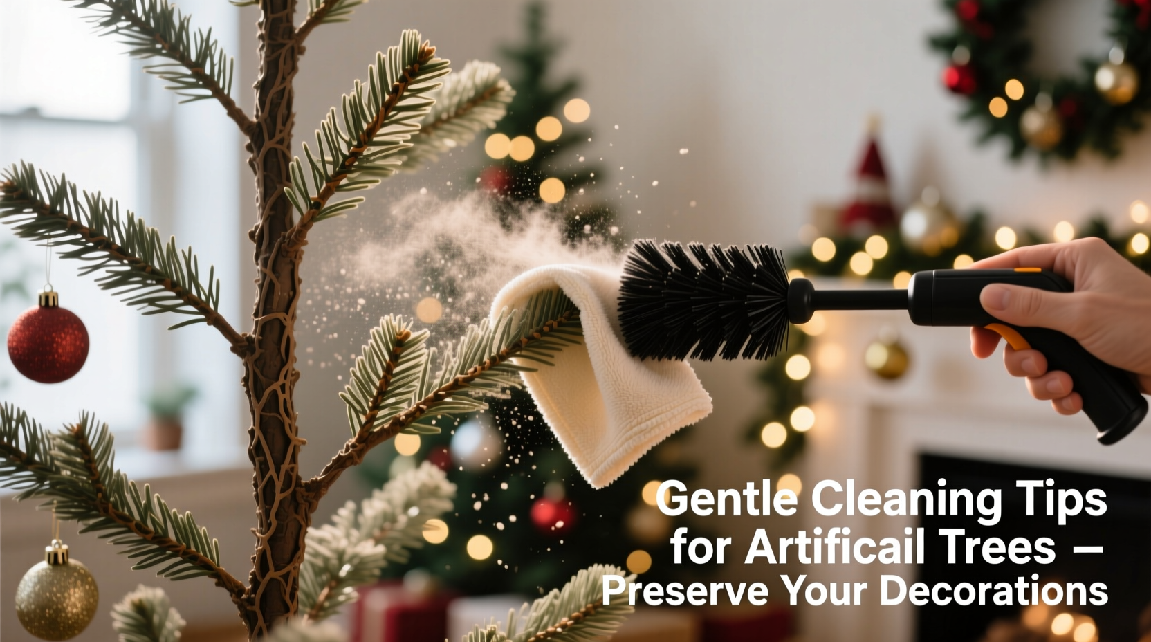 how to clean dusty artificial trees before decorating without damaging tips