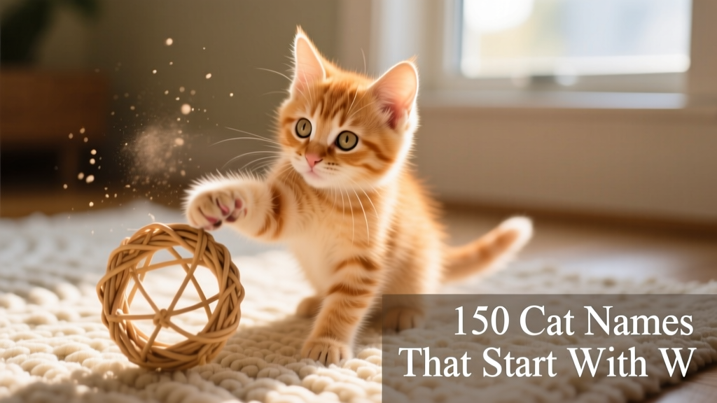 A playful kitten batting at a woven willow toy, with soft natural light and a cozy rug in the background