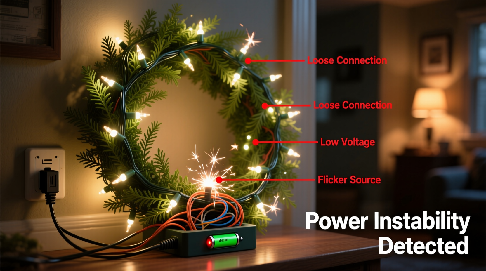 why does my lighted wreath flicker and how to stabilize the power