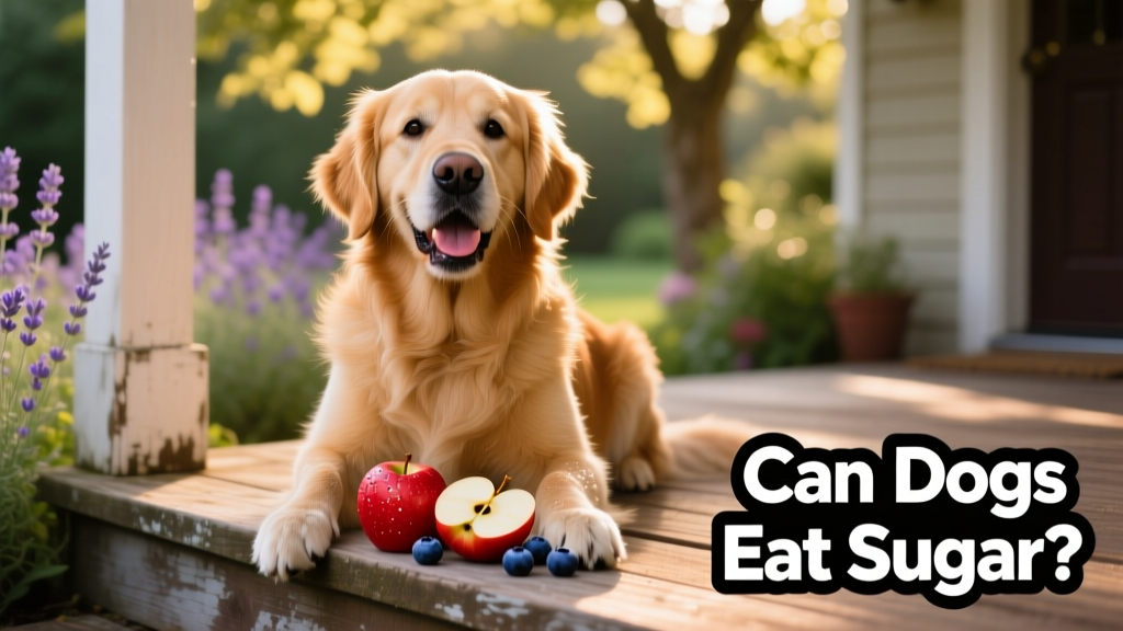 Dog enjoying small slices of apple and blueberries as a healthy snack