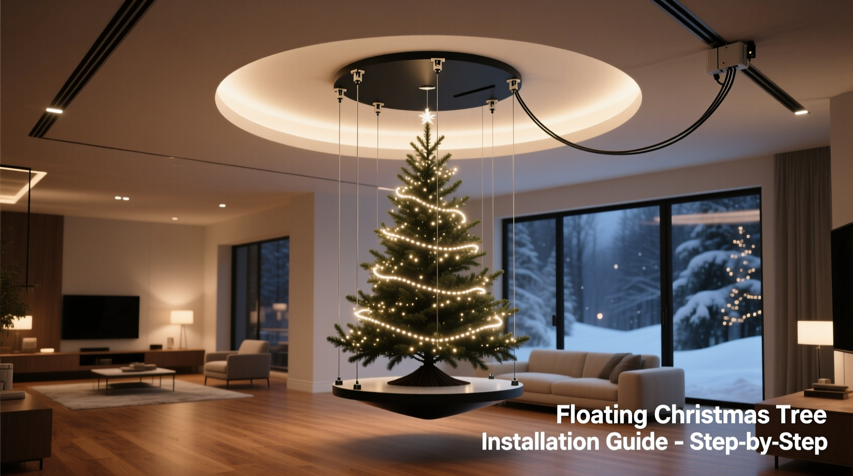 is a ceiling mounted floating christmas tree possible and how to install