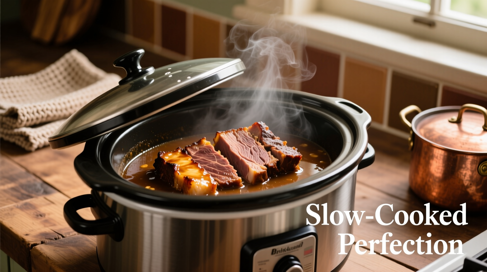 Slow cooker with perfectly cooked beef brisket
