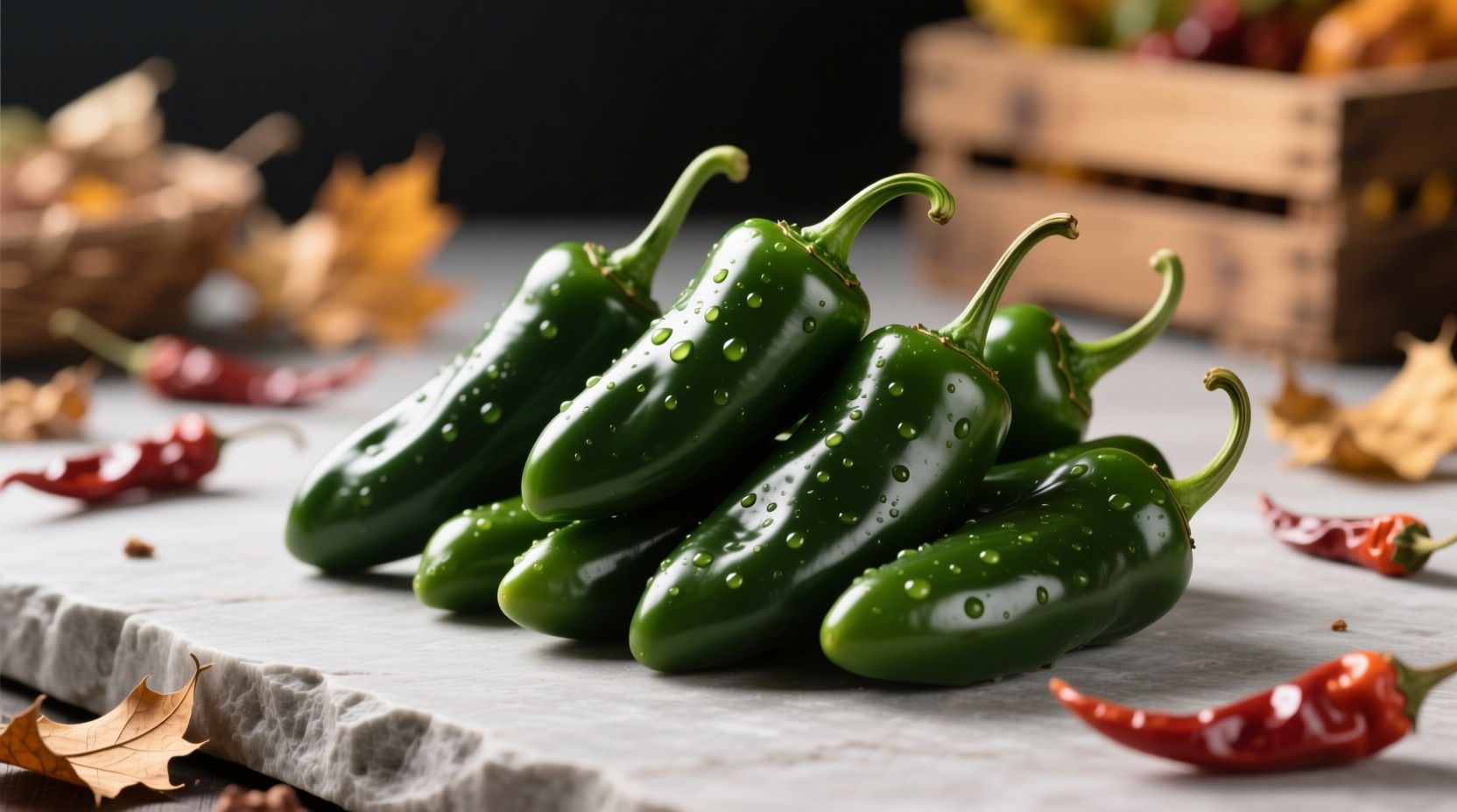 Fall harvest season fresh jalapeños (2,500-8,000 SHU) showing ideal medium heat balance for family chili versus extreme peppers like Carolina Reaper