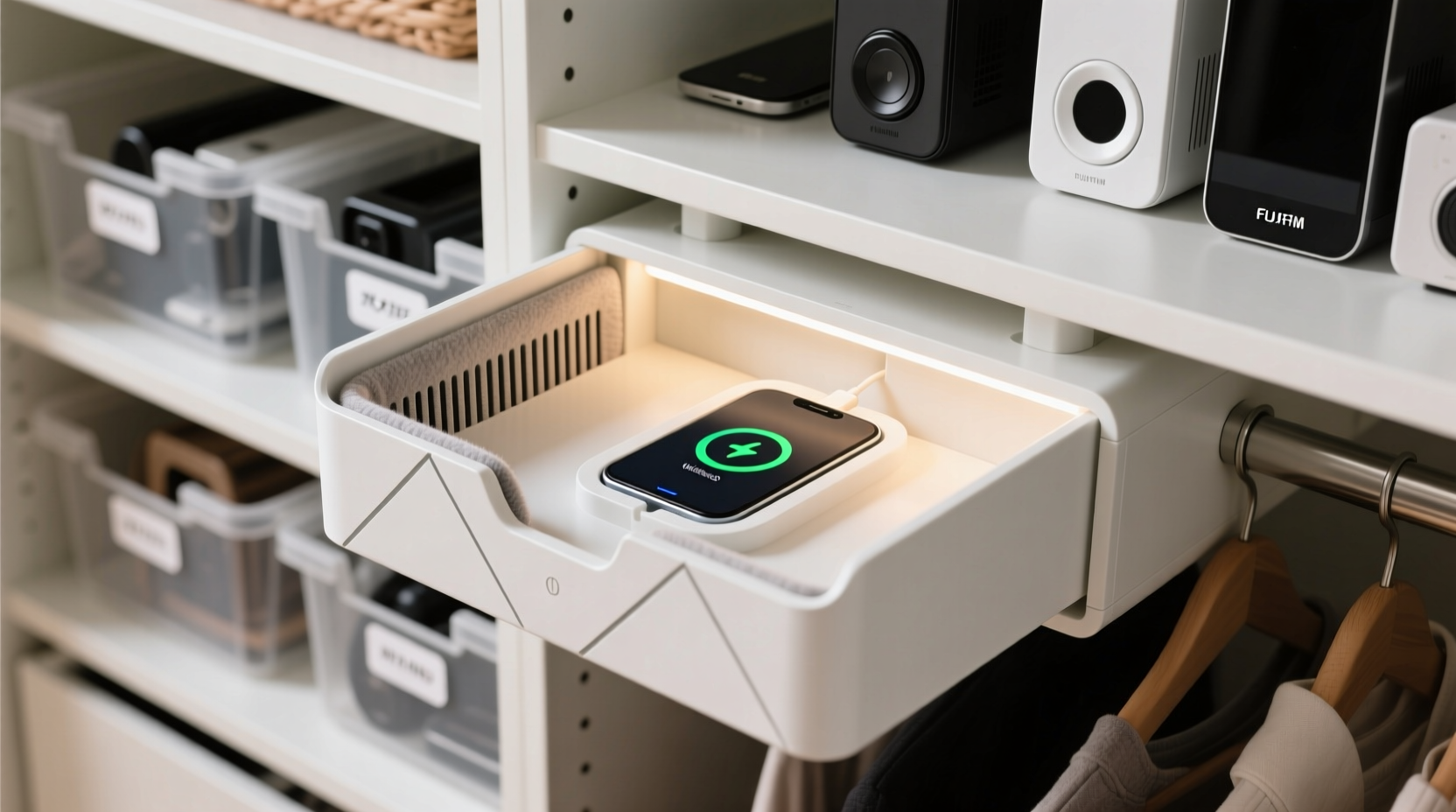 wireless charging pad storage in closets