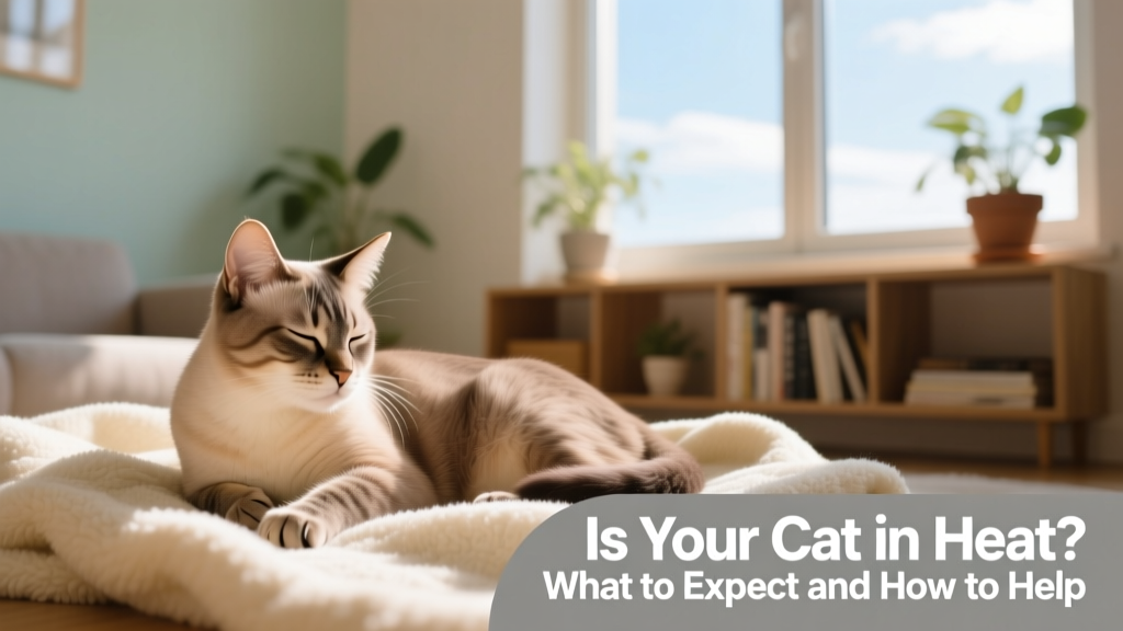 Calm indoor setting with a cat resting on a soft blanket beside a window