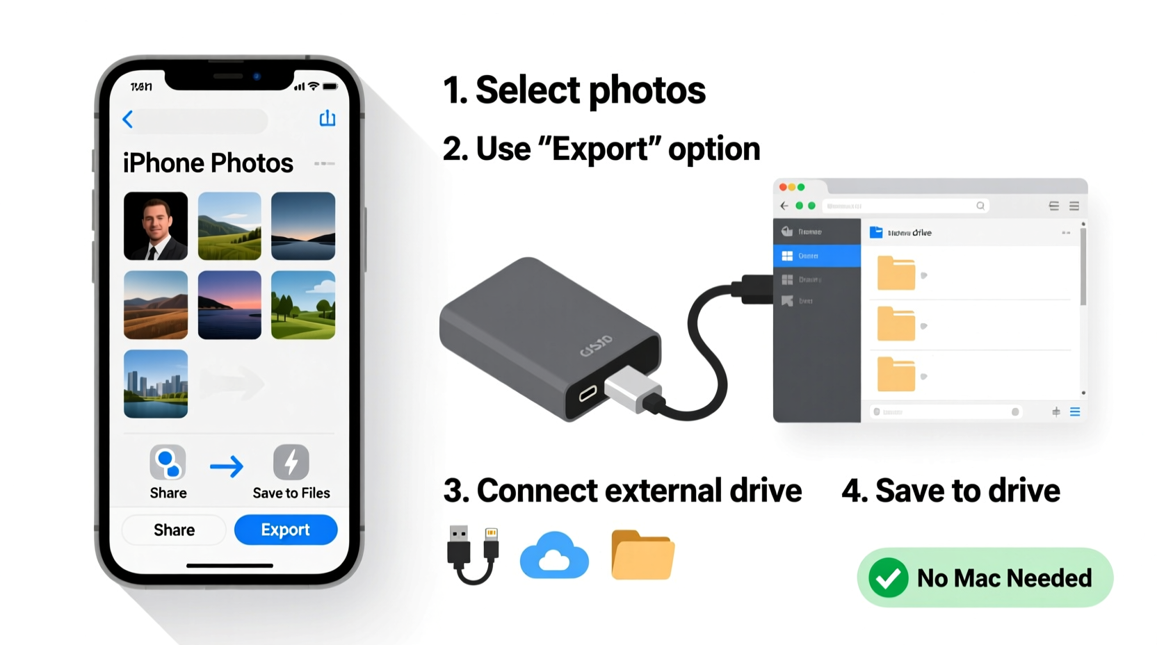 how to backup your iphone photos to an external hard drive without a mac
