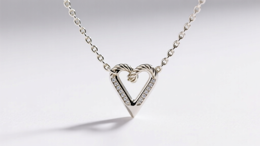 Macro shot of a hidden bail pendant hanging like a necklace, showing the V-bail threading through a 1.5mm white gold rope chain.