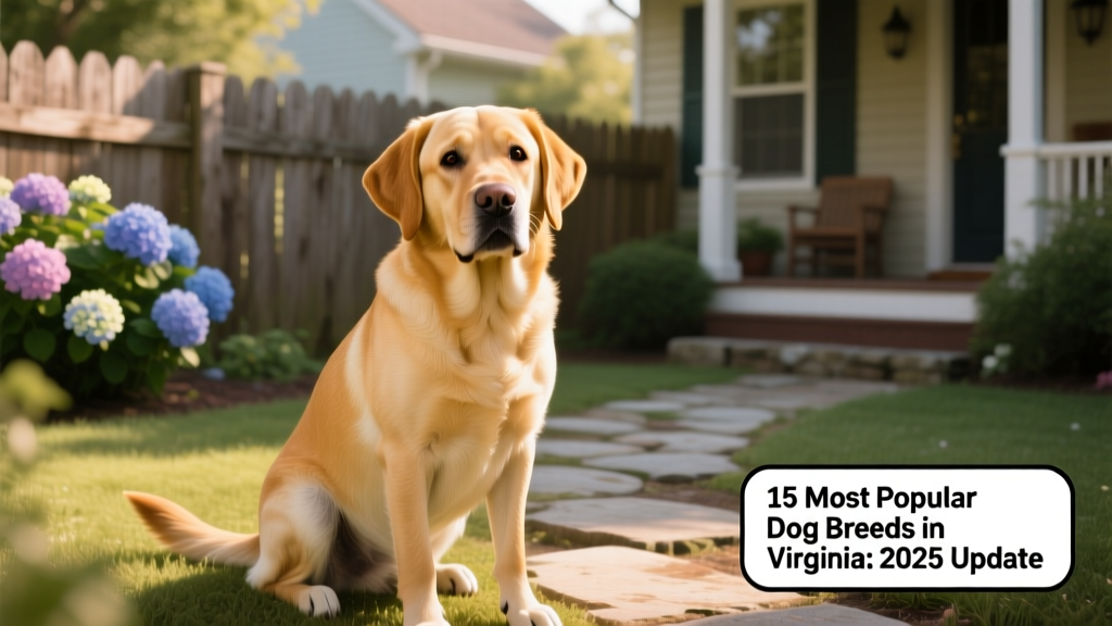 A friendly, golden-coated Labrador Retriever sitting attentively in a sunlit backyard