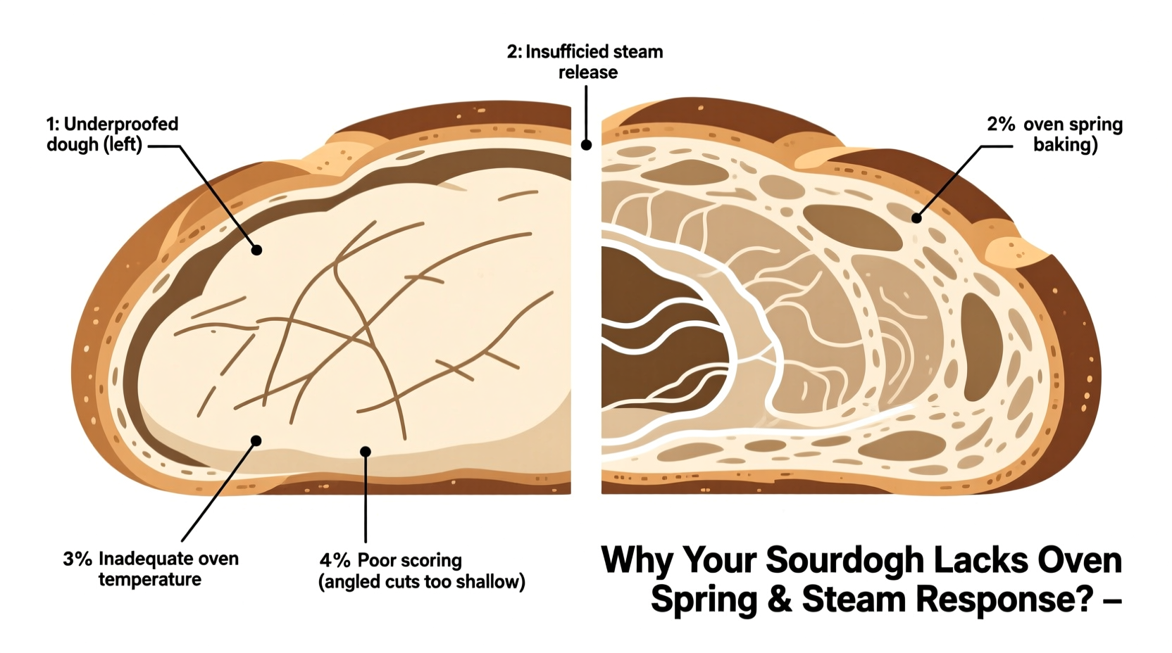 why does my sourdough have no oven spring scoring and steam tips